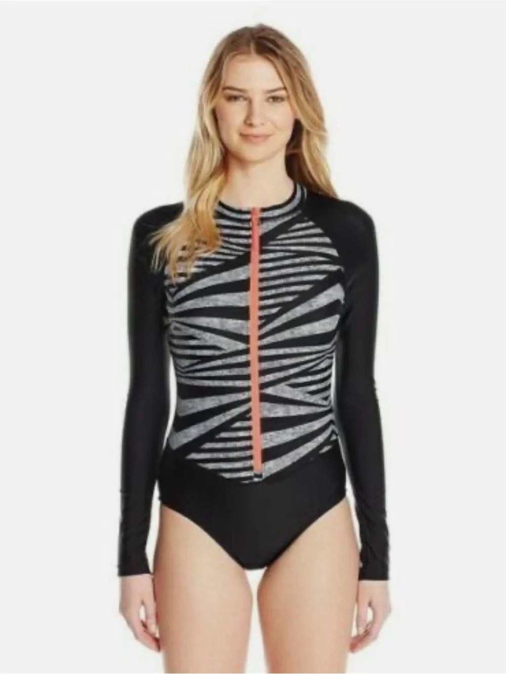 Speedo long sleeve Black Gray Swimsuit Coral Zip Sz S beach pool travel vacation